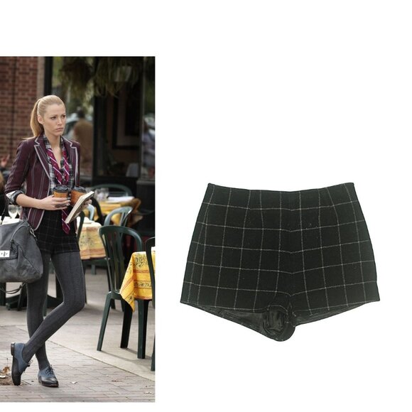 ASO SERENA VAN DER WOODSEN BLAKE LIVELY GOSSIP GIRL Plaid Wool Shorts RARE - Picture 1 of 5